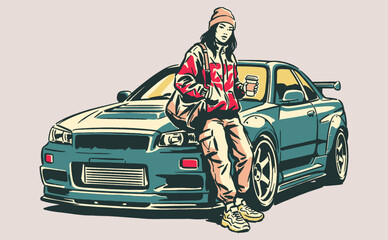 Car print design for t shirt print, poster, sticker, background and other uses. Legend race. Road speed graphic print. Extreme racing. Full speed. © Tri