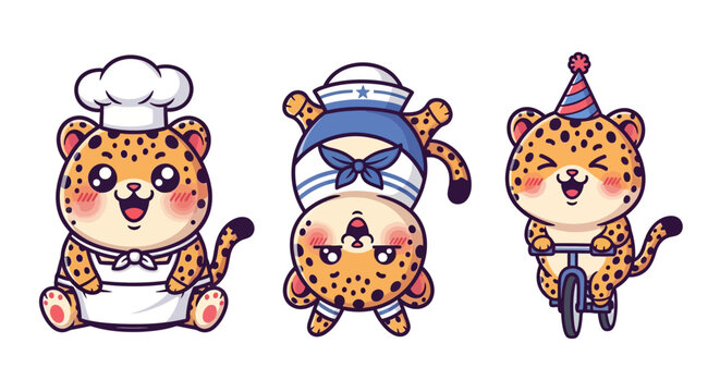 Cute Cartoon Leopards in Different Costumes and Poses.