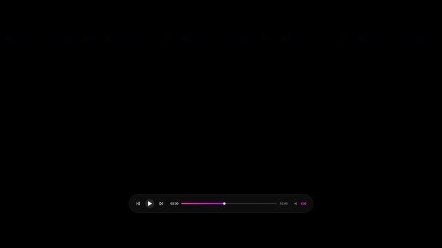 Minimalist digital media player interface featuring a progress bar with neon pink accents isolated against a clean black background environment