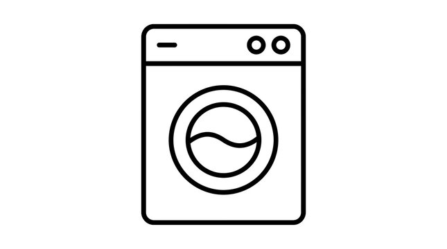 Black and white line drawing of a washing machine icon for laundry or cleaning services