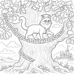 Obraz premium Whimsical Cat Wearing Graduation Cap and Glasses on Tree Branch with Chains