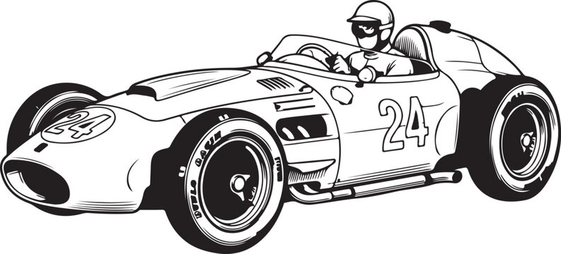 Retro Convertible Coupe Line Art Vector