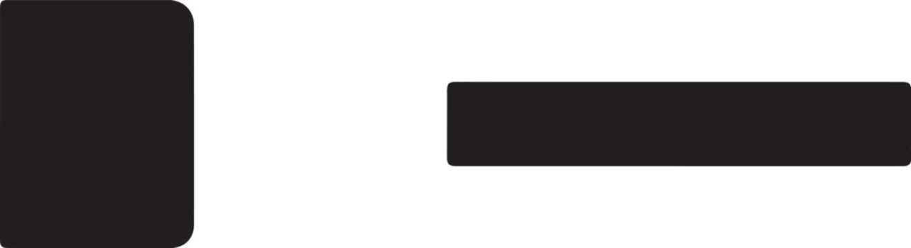 Black rounded rectangle and horizontal bar shape on a white background