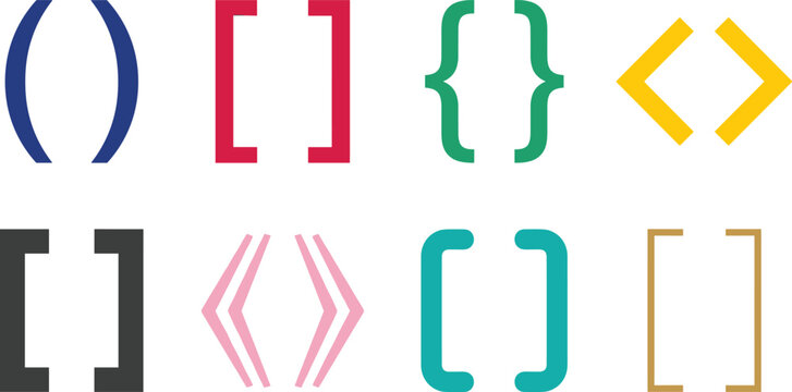 Programming Brackets and Code Symbols Collection Featuring Parentheses Square Brackets Curly Braces and Angle Brackets Vector Icon Set