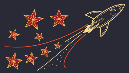 Rocket ship launching with red stars graphic illustration spaceship astronomy © bali