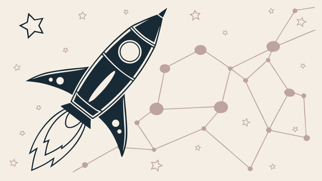 Space rocket launching with constellation background graphic, constellation