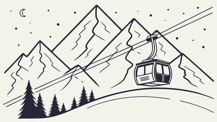 Ski resort gondola lift traveling over snowy mountains with mountain, adventure © bali