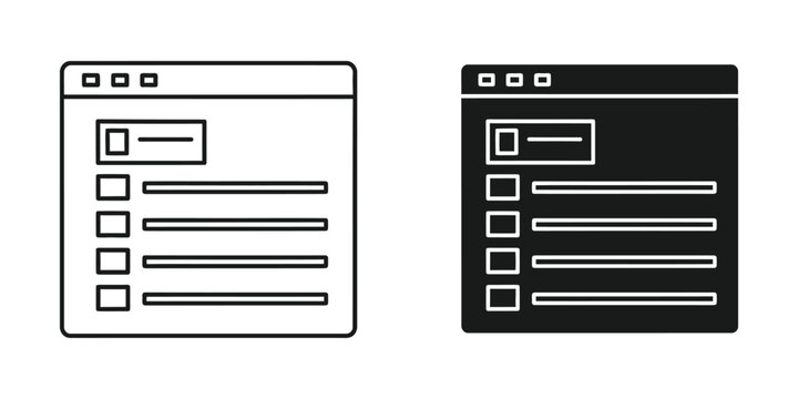 Abstract digital interface with list items in outline and filled styles on white background