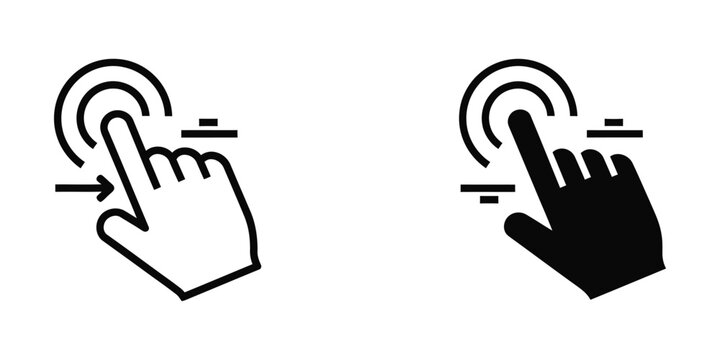 Finger tap gesture icon with zoom indicators in outline and solid fill styles on white