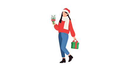 Festive woman with holiday gift and beverage vector illustration for seasonal marketing © Arfan24
