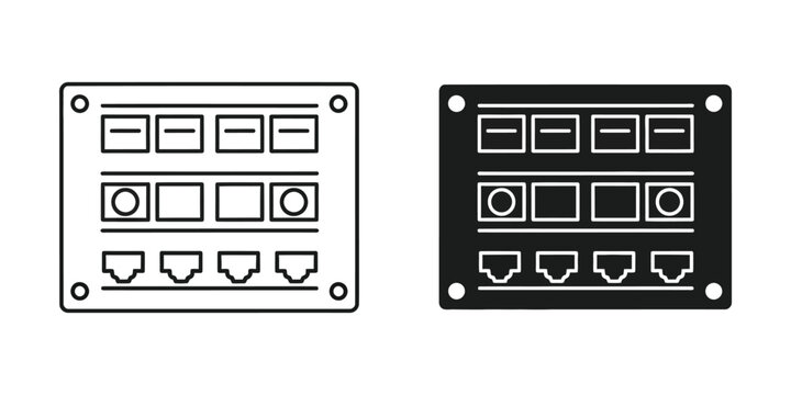 Network patch panel with RJ45 ports and switches in flat design for IT infrastructure concept