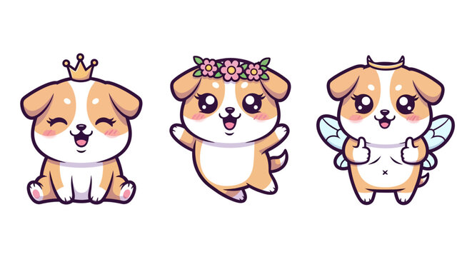 Cute Cartoon Puppies in Festive Costumes.
