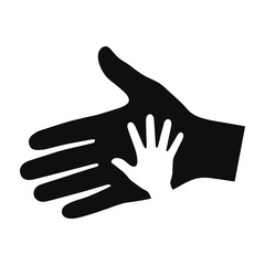 Fototapeta premium Large Adult Hand Protecting Small Child Hand Icon Isolated on White Background for Charity