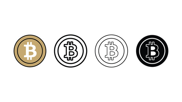 Bitcoin cryptocurrency logo icons in different styles and colors on white background
