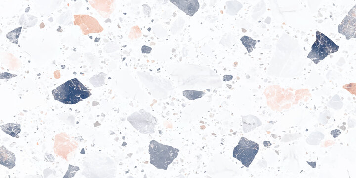 Luxury Venetian terrazzo texture background with realistic marble stone fragments and colorful quartz chips vector illustration.