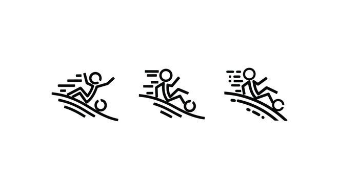 Sequential illustration of person falling while skiing downhill.