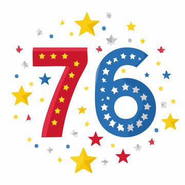 Number 76 with Stars and Confetti