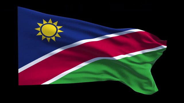 Professional animation of the Namibia flag waving in the wind, ideal for news content, travel projects, cultural presentations, educational videos, political topics, web banner use national holiday