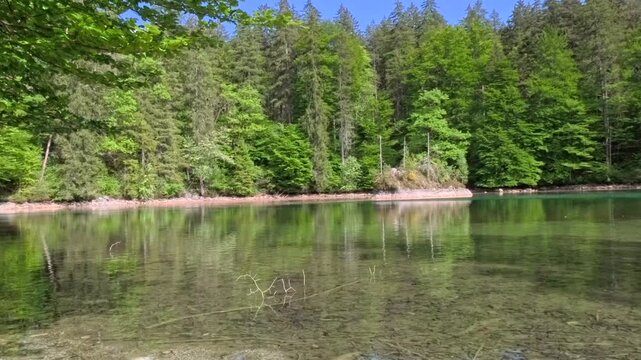 Badersee in Spring with the Zugspitze Group, Wetterstein Mountains, the Zugspitze Village of Grainau, Werdenfelser Land, Bavarian Alps, Upper Bavaria, Bavaria, Germany
