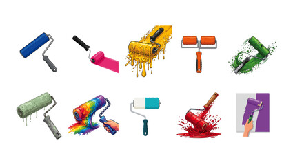 Paint Roller Creative Painting Tools on png Background Vector Pack, paint roller, paint roller icon, vector icon set, painting tool, paint brush roller, home renovation, construction tools,  © TalalAhmad