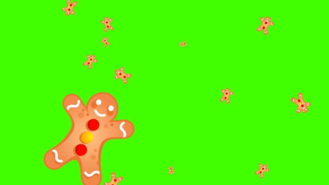 Children's footage of a gingerbread man on a green background. Christmas animation on chroma key.