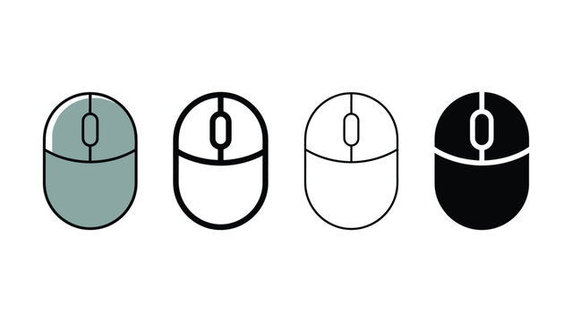 Four different colored computer mice icons in various design styles and colors