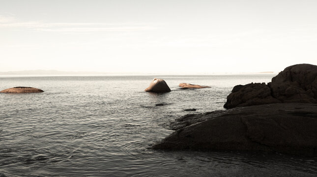 desaturated image of  boulders, Saldanah Bay, Western Cape, South Africa at sunset