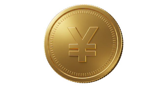 3d icon of golden coin with japanese yen symbol isolated on transparent background