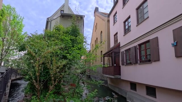 Zusammenfluss von Hinterem und Mittlerem Lech, Augsburg, Schwaben, Bayern, Deutschland