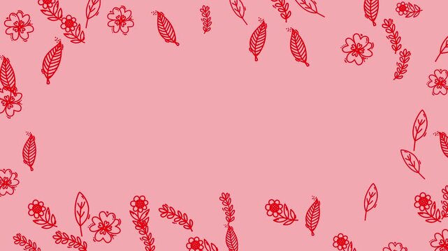 Animated Botanical Floral Border with Copy Space on Turquoise Background