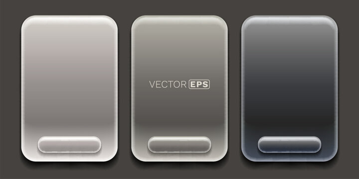 Sleek neumorphic UI template set in shades of grey, featuring rounded rectangles and a subtle glossy effect.