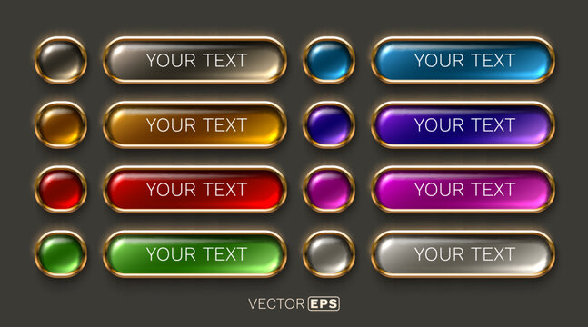 Set of colorful glossy 3D web buttons and circular elements.