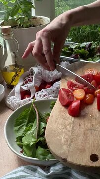 Person preparing fresh healthy summer vegetable salad