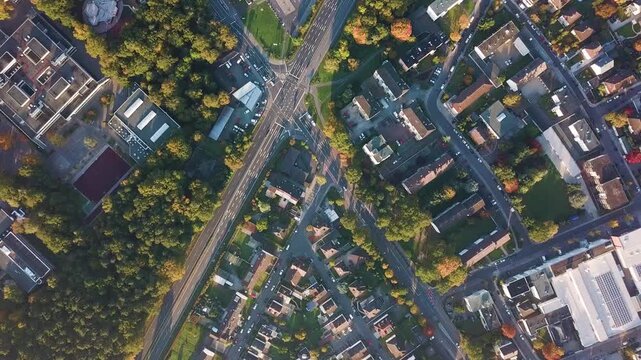 city ​​from above - traffic on street intersection in the city. 4K Video.