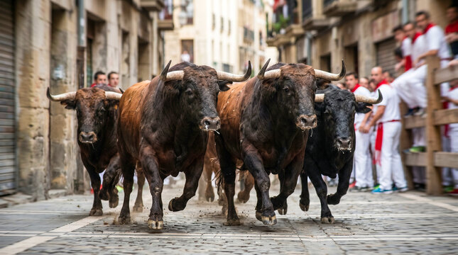 Detalle de toros en movimiento durante un encierro tradicional.