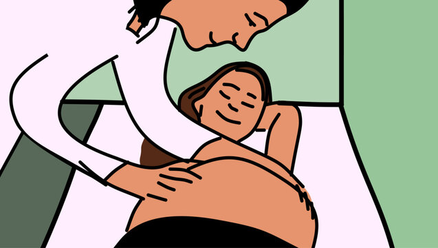 Doctor examining a pregnant woman, color vector illustration