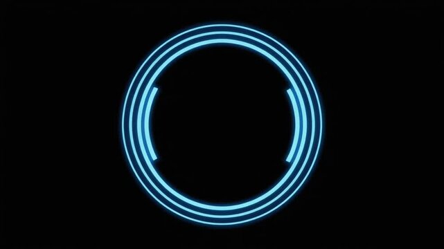 Abstract blue neon circle animation on black background. Futuristic technology concept.