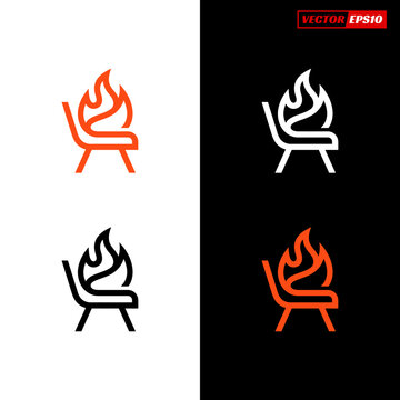 Modern minimalist logo design of a chair with fire.