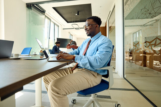 Businessman works in a shared office