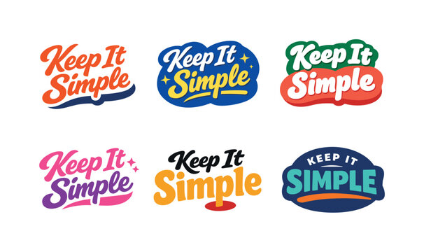 Clean modern holiday banner illustration displaying modern lettering logo set for Keep It Simple ready for commercial use, six