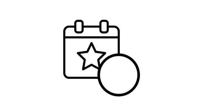 Event planning calendar with star and check mark animated icon. Date, schedule, reminder, month, appointment, agenda, organiser, organisation animation motion video