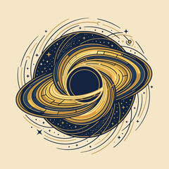 A stylized illustration of a swirling golden celestial ring system © Lester