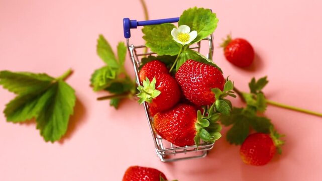Fresh berry shopping concept with cart angled right
