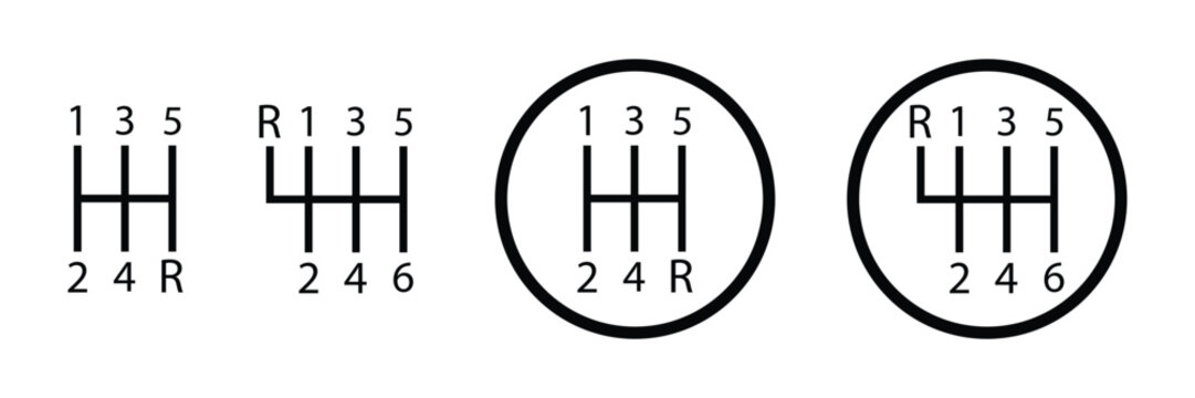 Manual Transmission Gearbox Icon Set Vector, Car Gear Shift and Automotive Gearbox Symbols for 
Vehicle Repair and Engineering Design