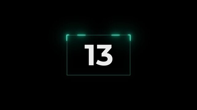 18 to 0 countdown light cyan glow neon animation isolated on black background
