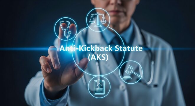 Doctor Touching Anti-Kickback Statute AKS Glowing Digital Healthcare Icons