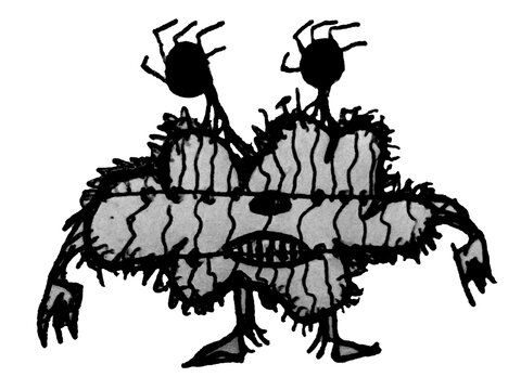 Sketchy style black and white creature isolated hand drawn illustration