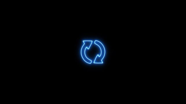Neon refresh sign icon with Circle arrow rotation animated. recycle symbol, circle arrow icon set, reload, rotation, reset, loop sign, and refresh button on alpha channel.