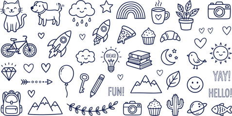 Whimsical doodle set hand drawn icons for creative projects and design © MSTKASPIYA