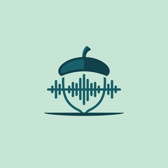 A stylized graphic icon of an acorn with sound wave patterns © Yauger